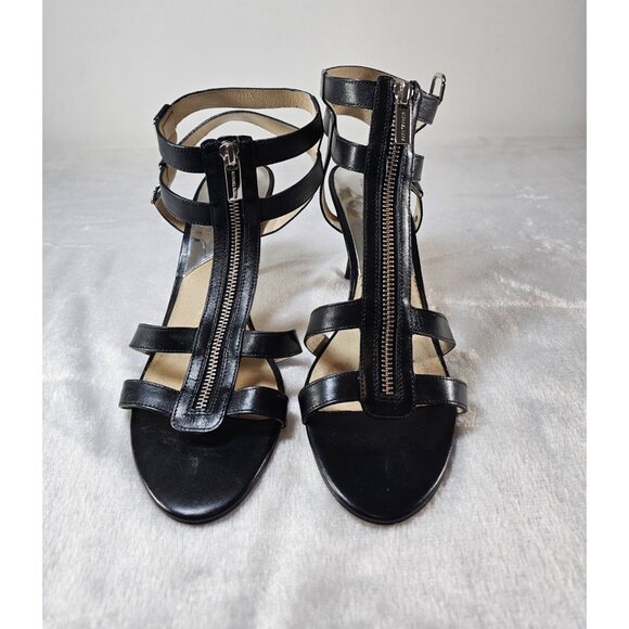 MICHAEL KORS Kennedy Sandal Open Toe Front Zip Caged Heels-Black-SZ 12M - Picture 1 of 6